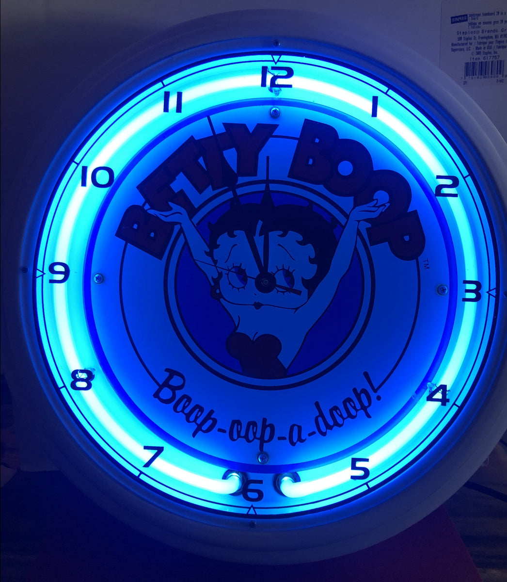 Betty Boop Large White Metal Neon Clock – Goodies Galore the Betty