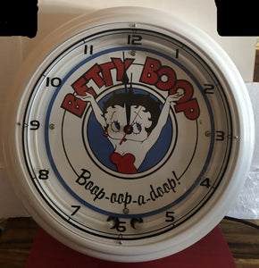 Betty Boop Large White Metal Neon Clock                          Retired