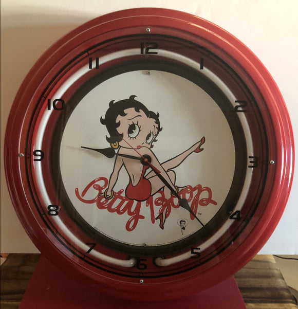 Betty Boop Red Metal Neon Wall Clock               Retired    Very Rare Piece