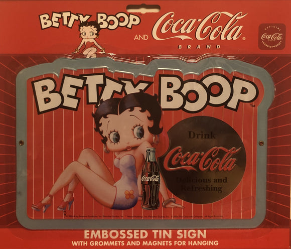 Betty Boop Coca Cola Embossed Tin Sign                      Retired