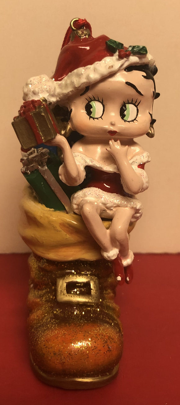 Betty Boop in a Santa Boot Ornament                                Retired