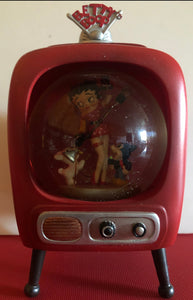 Betty Boop 2002 TV Sensation Ceramic TV Set Snow Globe with Bimbo and Pudgy Retired