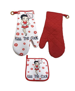 Betty Boop Set Pot Holder and Oven Mitt Kiss the Cook