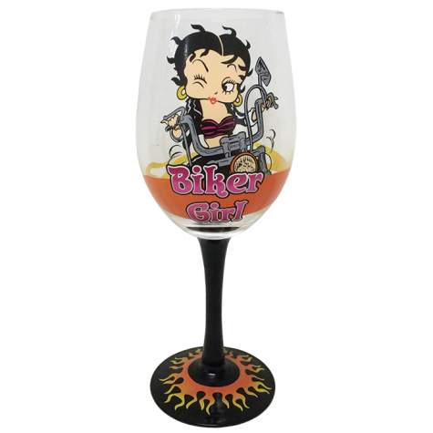 Biker Girl Betty Wine Glass; 15 Oz.