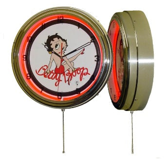 Product Image Betty Boop Red Neon Clock with Chrome Houseing Case